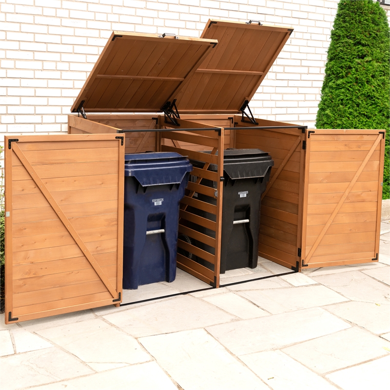Leisure Season Large Horizontal Wood Trash and Recycling Storage Shed in Brown