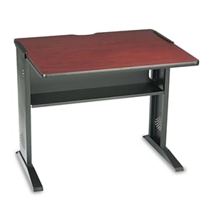 Safco 36&quotW Reversible Top Wood Credenza Desk in Mahogany and Medium Oak