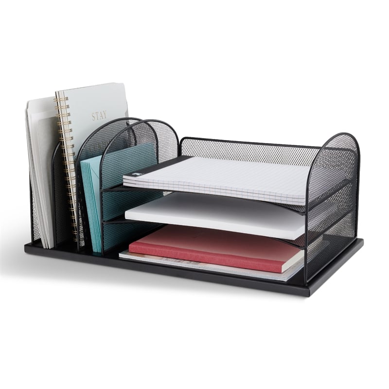 Safco Onyx Metal Desk Organizer w/ 3 Horizontal & 3 Upright Sections in Black