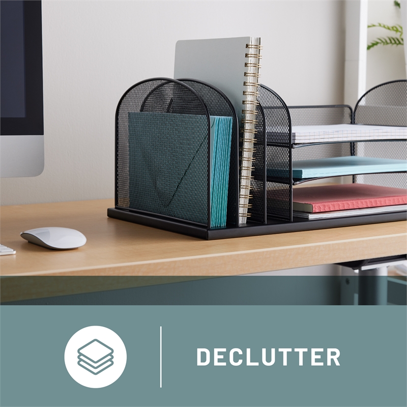Safco Onyx Metal Desk Organizer w/ 3 Horizontal & 3 Upright Sections in Black