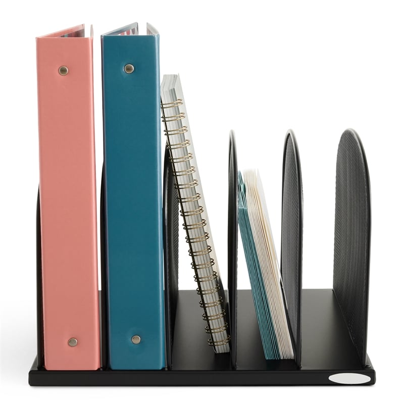 Safco Onyx Black Steel Metal Mesh Desk Organizer with 5 Upright Sections
