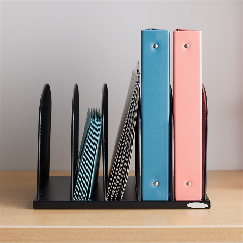 Safco Onyx Black Steel Metal Mesh Desk Organizer with 5 Upright Sections