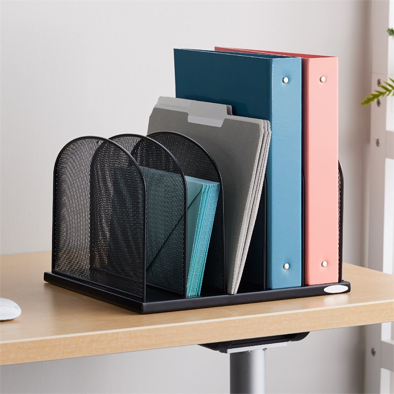 Safco Onyx Black Steel Metal Mesh Desk Organizer with 5 Upright Sections