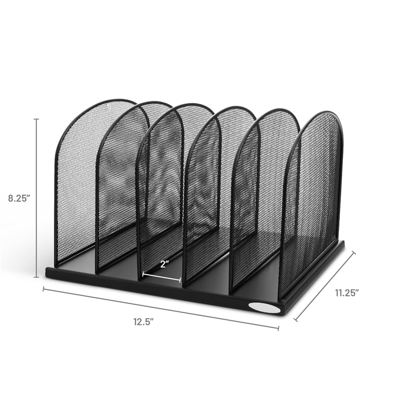 Safco Onyx Black Steel Metal Mesh Desk Organizer with 5 Upright Sections