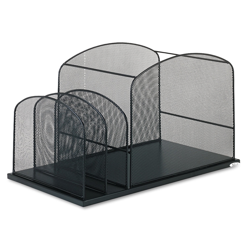 Safco Onyx Black Mesh Desk Organizer with 2 Upright Sections