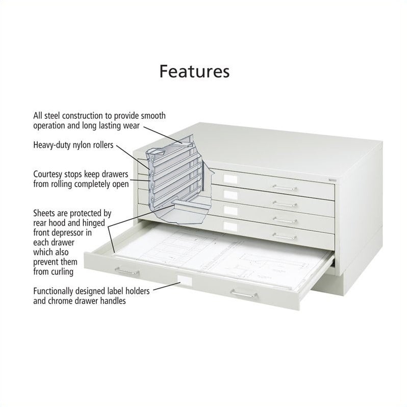 Safco 5 Drawer Small Metal Flat Files Cabinet in Light Gray