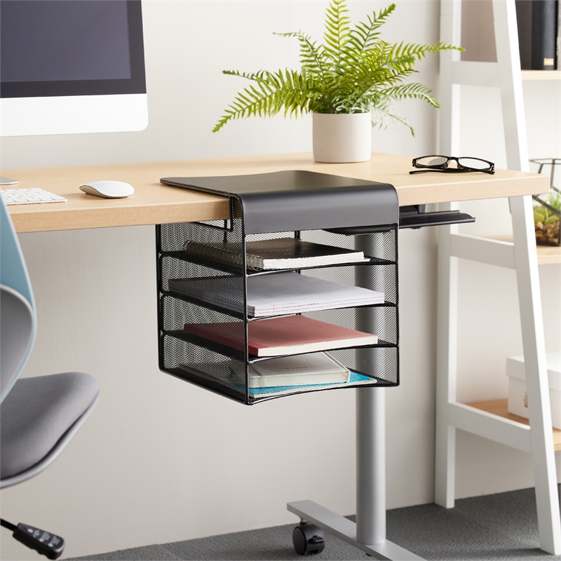Safco Onyx Solid Top Horizontal With Hanging Metal Steel Desk Organizer In Black