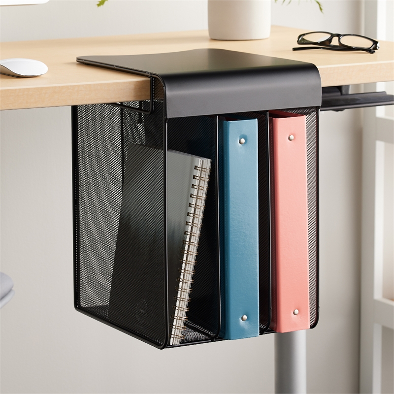 Safco Onyx Solid Top Vertical Hanging Steel Metal Desk Organizer in Black