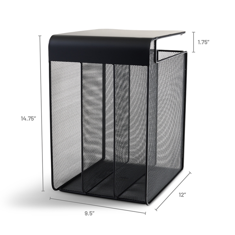 Safco Onyx Solid Top Vertical Hanging Steel Metal Desk Organizer in Black