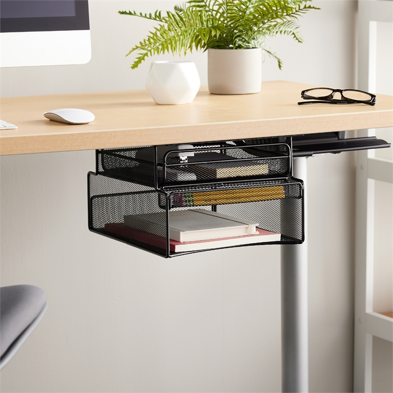 Safco Onyx Mountable Hanging Metal Desk Organizer in Black Finish
