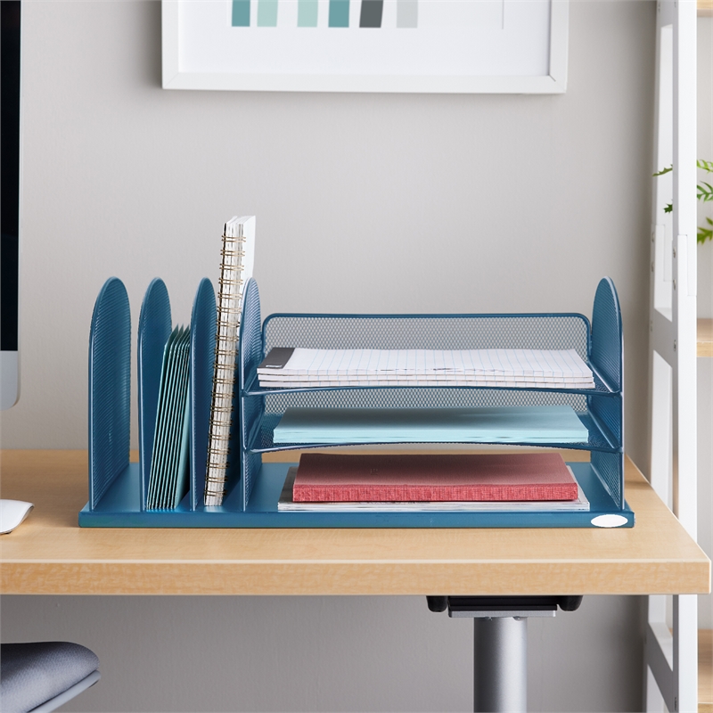 Safco Onyx Steel Metal Desk Organizer in Blue Finish