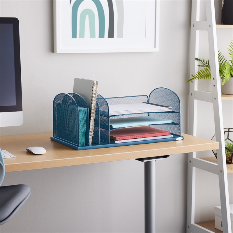 Safco Onyx Steel Metal Desk Organizer in Blue Finish