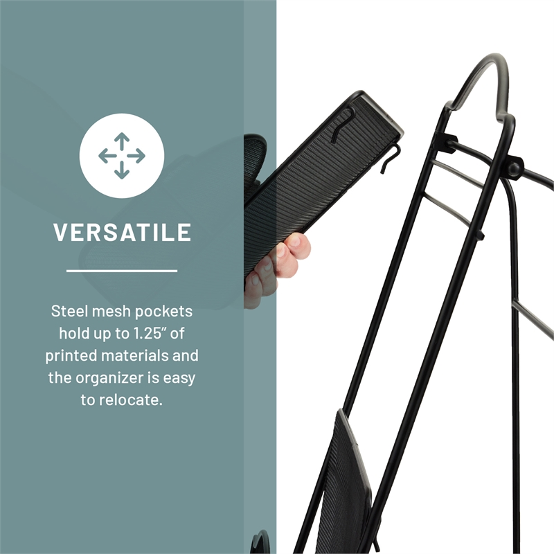 Safco Onyx 5 Pocket Steel Metal Floor Magazine Rack in Black