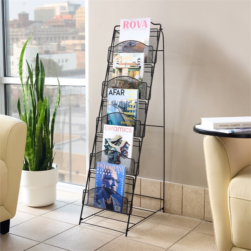 Safco Onyx 5 Pocket Steel Metal Floor Magazine Rack in Black