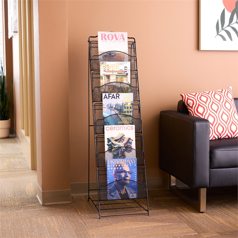 Safco Onyx 5 Pocket Steel Metal Floor Magazine Rack in Black