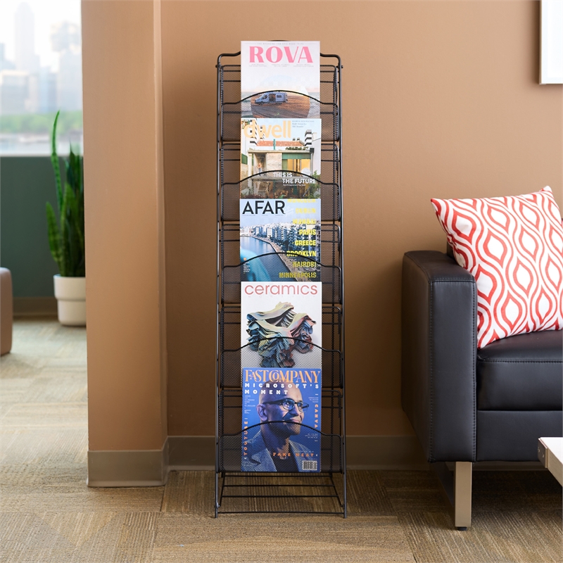 Safco Onyx 5 Pocket Steel Metal Floor Magazine Rack in Black