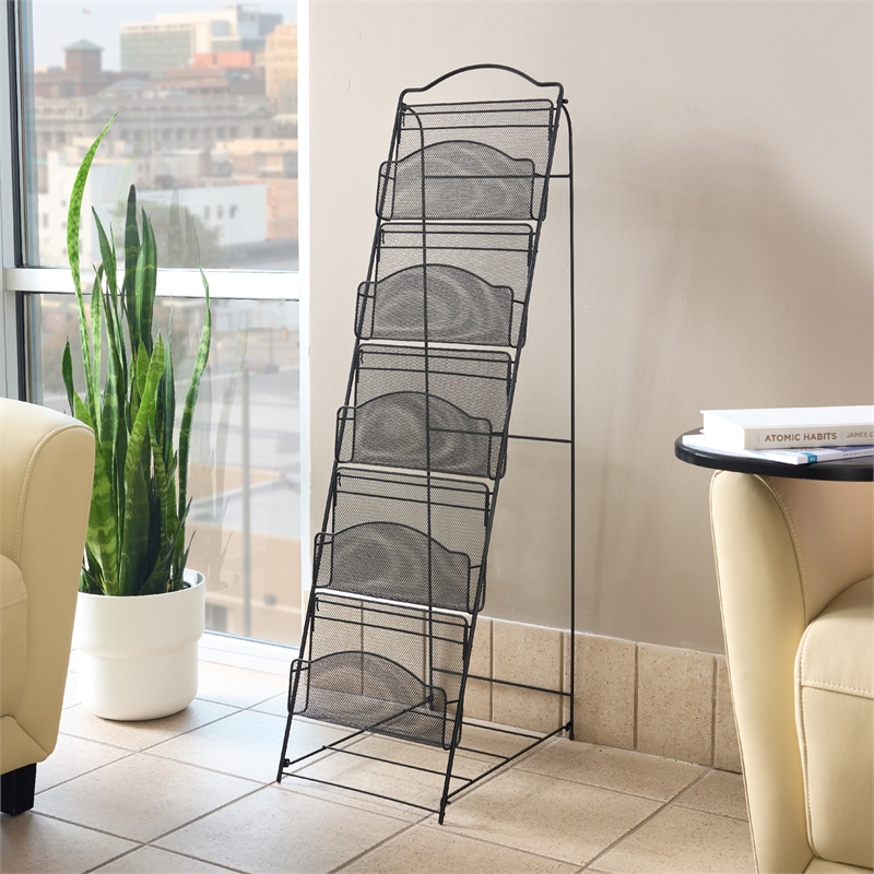 Safco Onyx 5 Pocket Steel Metal Floor Magazine Rack in Black