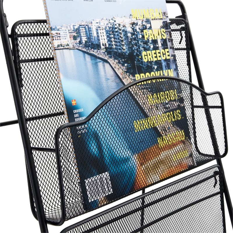 Safco Onyx 5 Pocket Steel Metal Floor Magazine Rack in Black