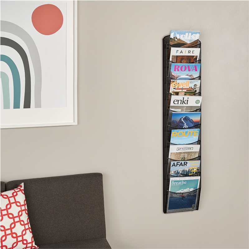 Safco 10-Pocket Black Onyx Magazine Rack