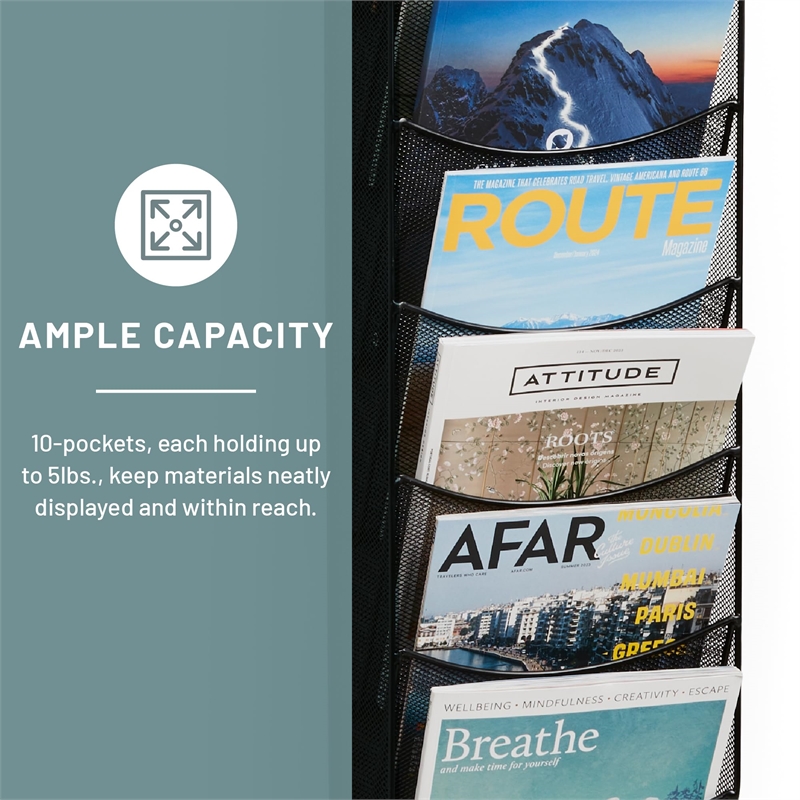 Safco 10-Pocket Black Onyx Magazine Rack