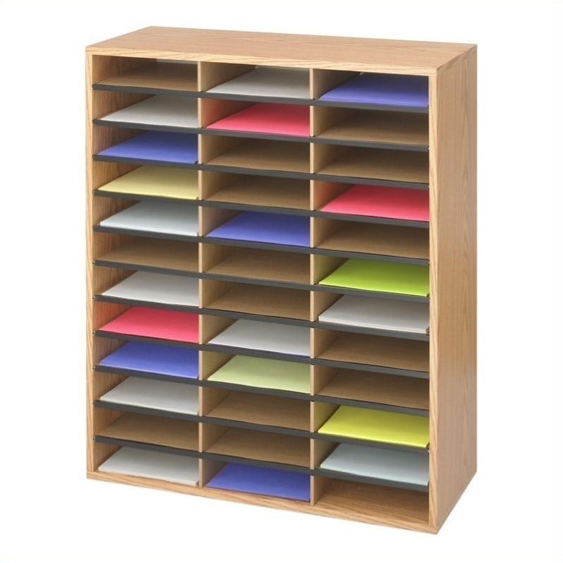 Oak Wood/Corrugated 36 Compartment Literature Organizer [164760