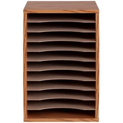   Medium Oak 11 Compartment Vertical Desk Top Sorter Desktop Organizers