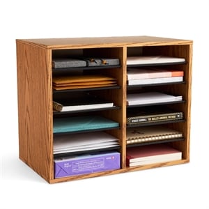 Safco Medium Oak 12 Compartment Oak Wood Adjustable File Organizer