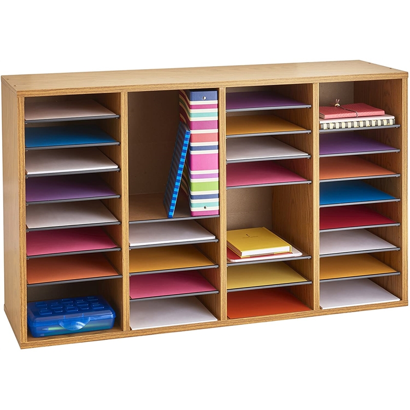Safco Medium Oak 36 Compartment Wood Adjustable File Organizer Light Brown