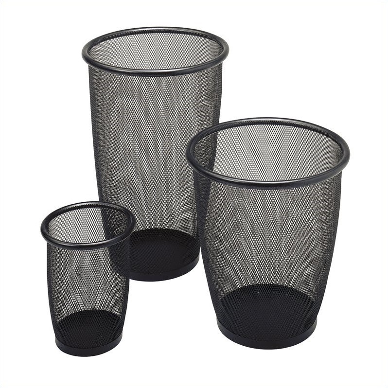 Safco Onyx Mesh Large Round Wastebasket (Set of 3)