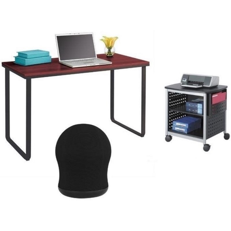 Safco Workstation with 1 Scoot Printer Stand and Swivel Ball Chair Set
