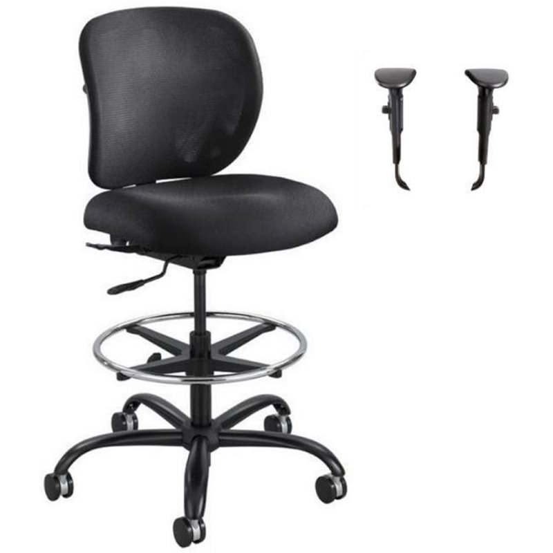 Safco 1 Adjustable Drafting Chair with Alday Arm Kit in Black Set
