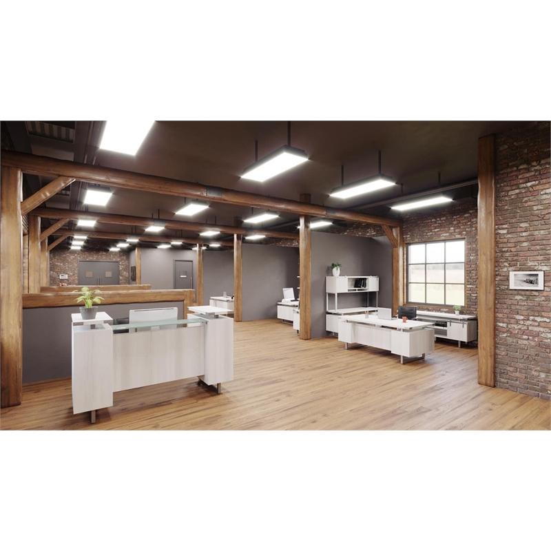 Safco Mirella Modern Wood Hutch with Sliding Doors in White Ash