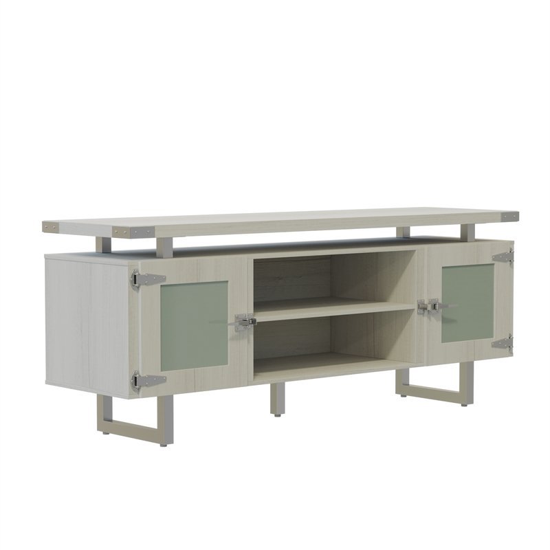 Safco Mirella Modern Wood Cabinet with Glass Doors in White Ash
