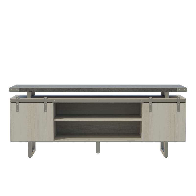 Mirella Low Wall Cabinet Wood Doors in Stone Gray