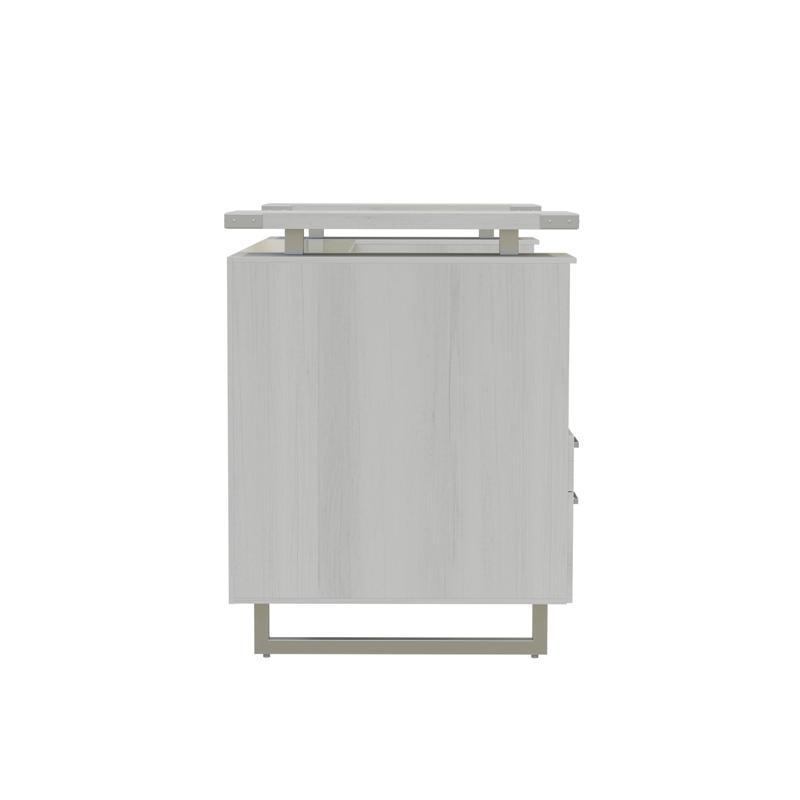 Mirella Reception Desk with Glass Countertop in White Ash