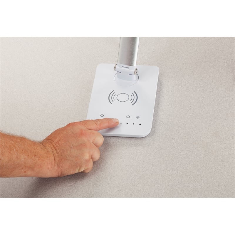 Safco Products Pivoting Vamp LED Lamp- Wireless Charging Pad & USB Port - Silver