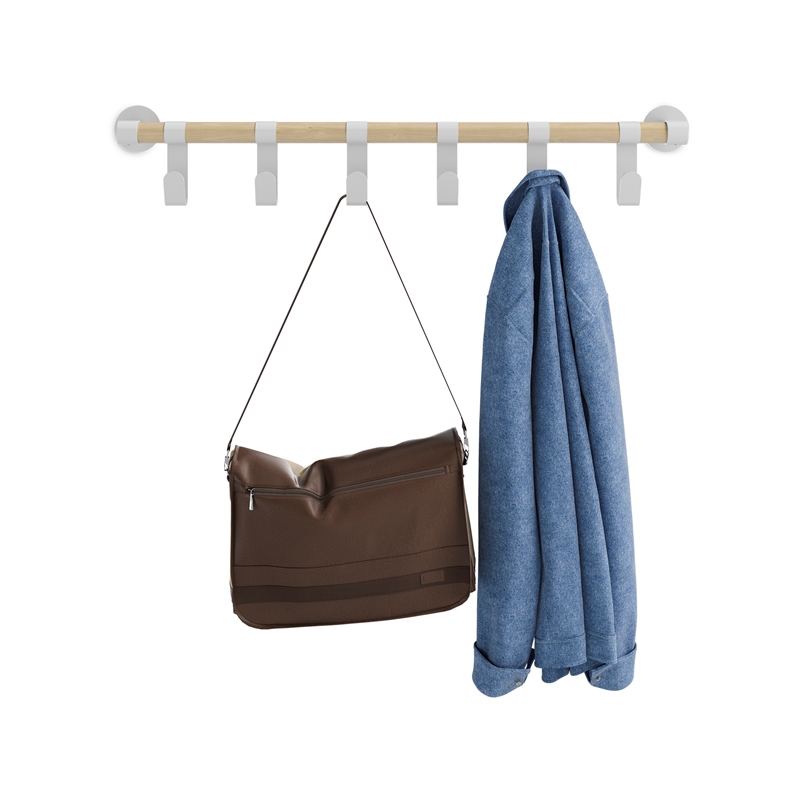 Safco Resi Contemporary Coat Wall Rack with 6 Metal Hooks in White