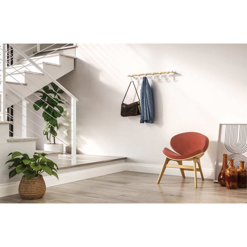 Safco Resi Contemporary Coat Wall Rack with 6 Metal Hooks in White