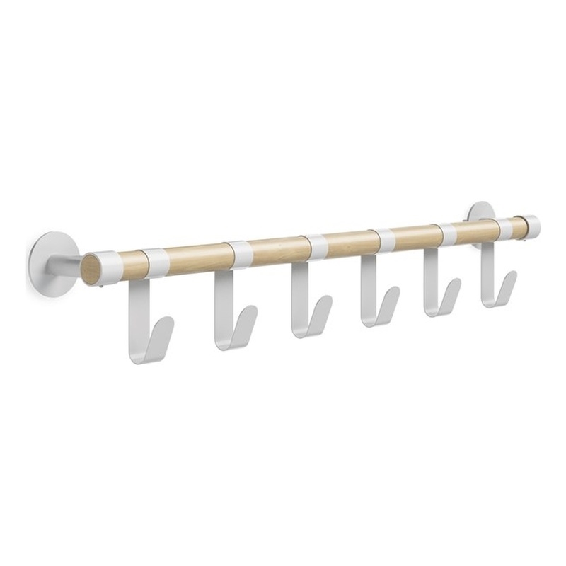 Safco Resi Contemporary Coat Wall Rack with 6 Metal Hooks in White