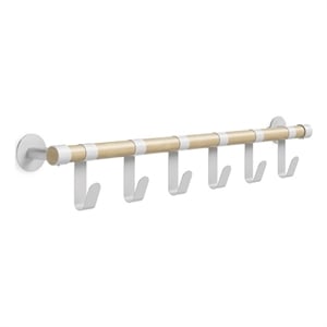Safco Resi Contemporary Coat Wall Rack with 6 Metal Hooks in White