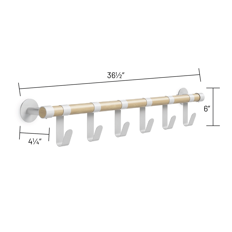 Safco Resi Contemporary Coat Wall Rack with 6 Metal Hooks in White