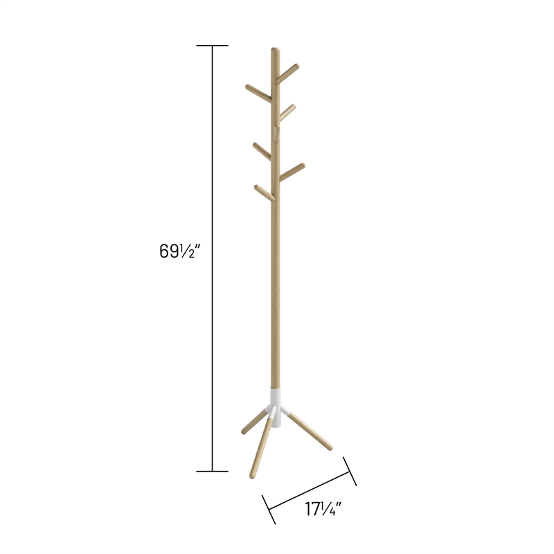 Resi Standing Coat Tree White Powder Base Natural Wood Pole