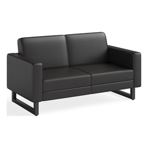 Safco Contemporary Lounge Black Vinyl Settee Metal Mirella Legs