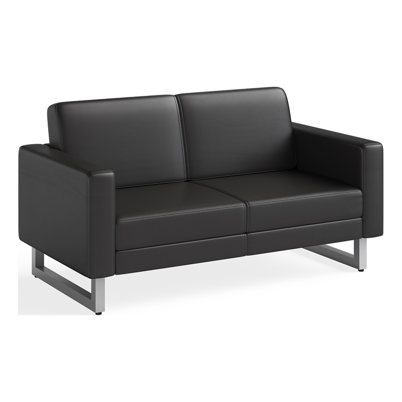 Safco Contemporary Lounge Settee Black Vinyl Metal Mirella Legs