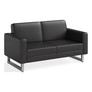 Safco Contemporary Lounge Settee Black Vinyl Metal Mirella Legs