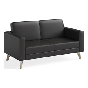 Safco Contemporary Lounge Settee Black Vinyl and Wood Resi Feet