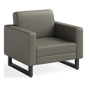 Safco Contemporary Lounge Chair Gray Vinyl with Metal Mirella Leg