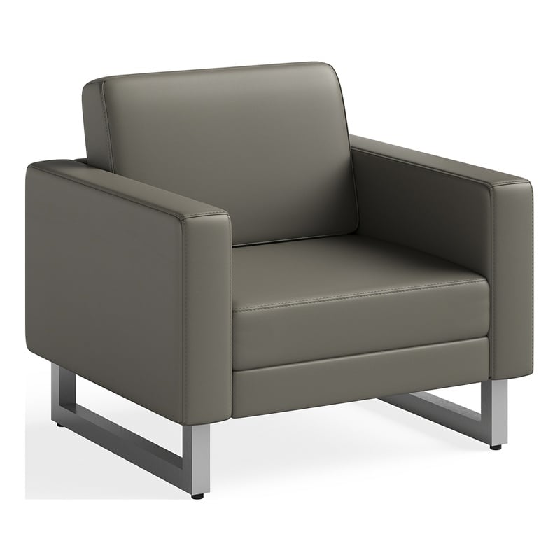 Safco Contemporary Lounge Chair Vinyl Mirella Metal Legs Silver in Gray
