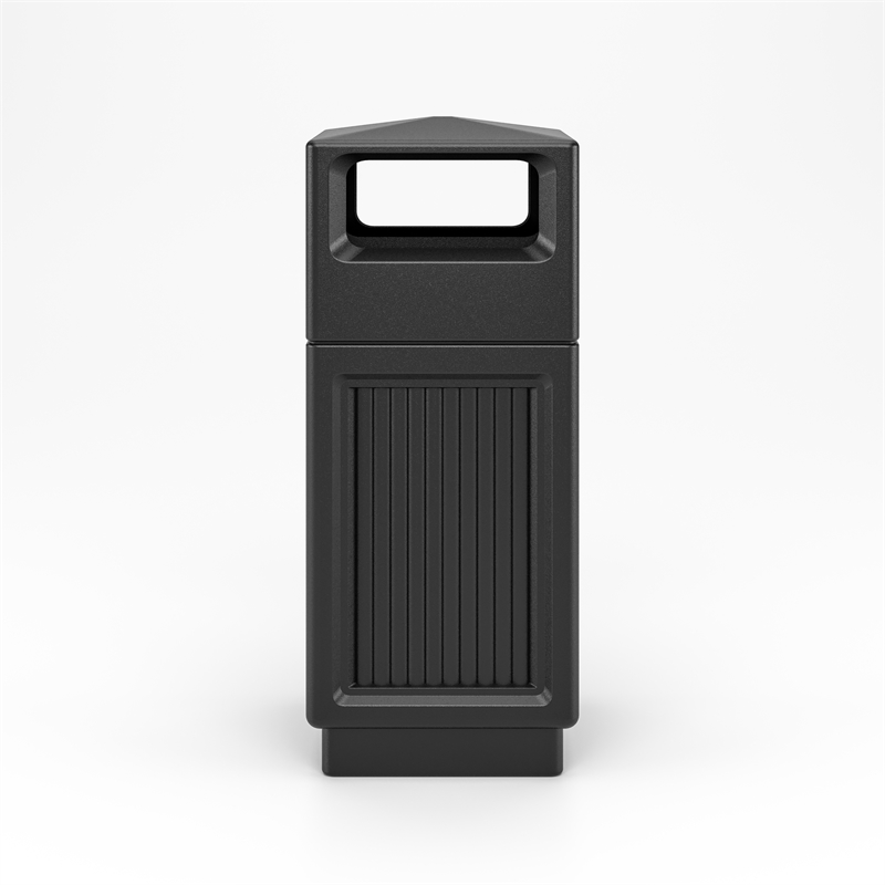 Safco Indoor/Outdoor Plastic Trash Cans with Recessed Panel Receptacles in Black