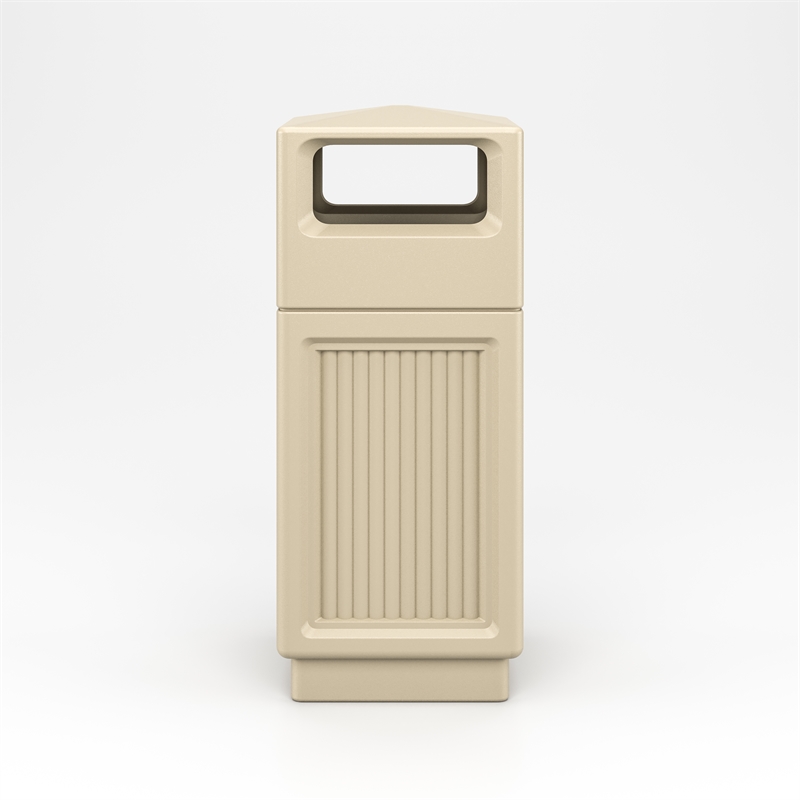 Safco Indoor/Outdoor Plastic Trash Cans with Recessed Panel Receptacles in Tan